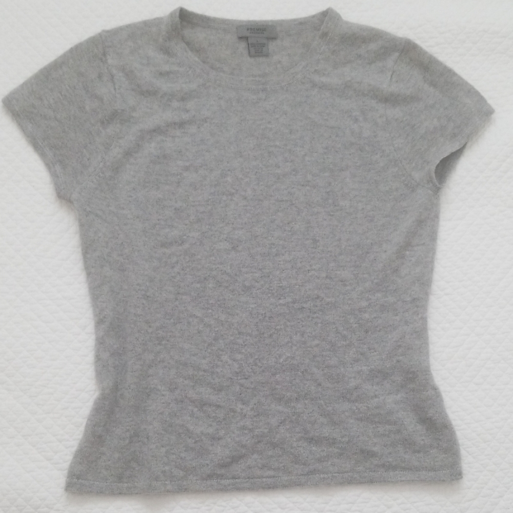 Cashmere sweater Tshirt cap sleeve gray Sweater L